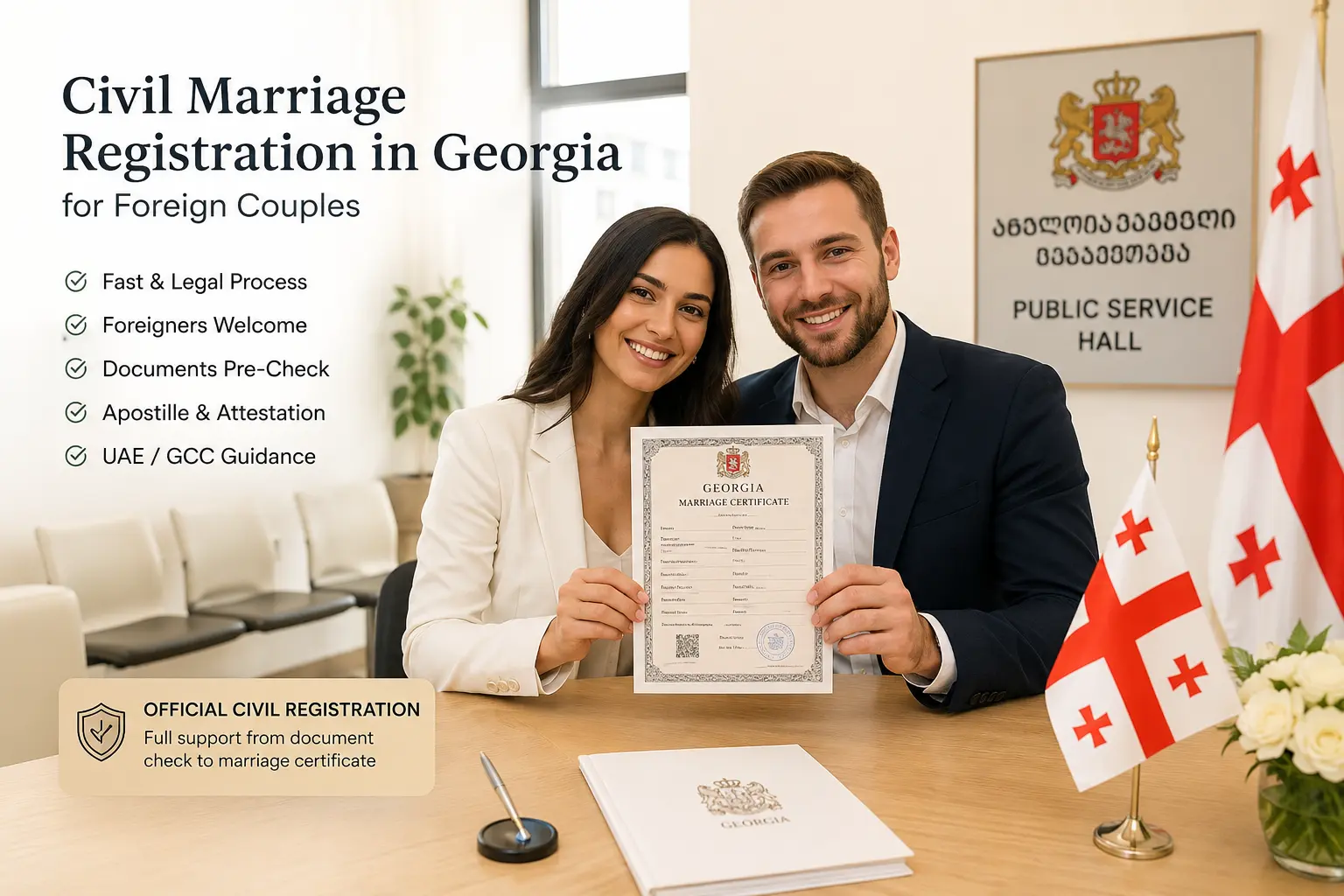 Civil marriage in Georgia for foreigners with document concierge support